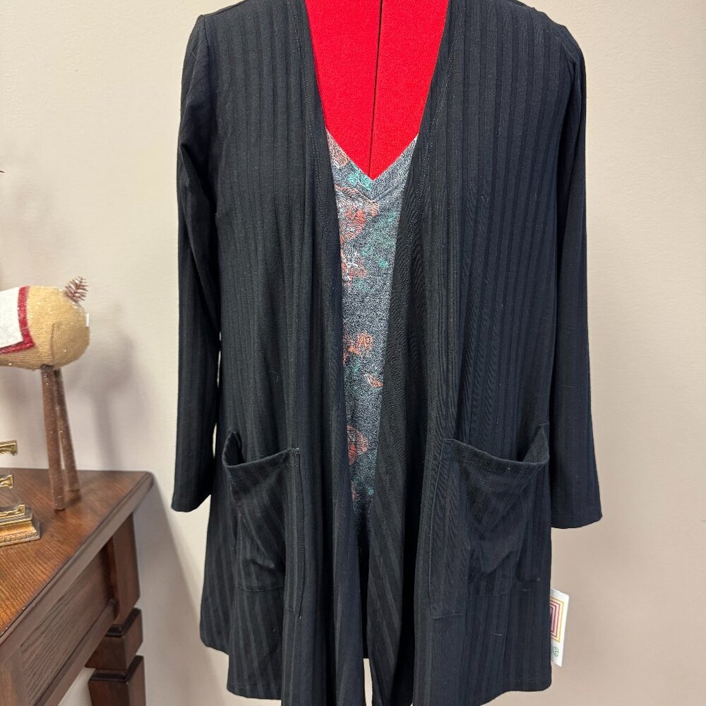 uLaRoe Caroline Cardigan BLACK ribbed NWT size S *UNICORN*
